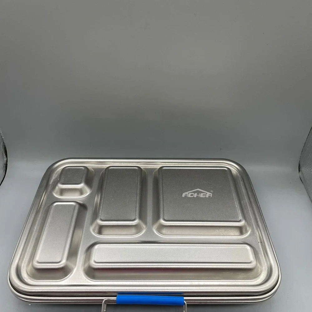 Aohea Stainless Steel Bento Box 5 Compartment Metal Lunch Box Blue lanch